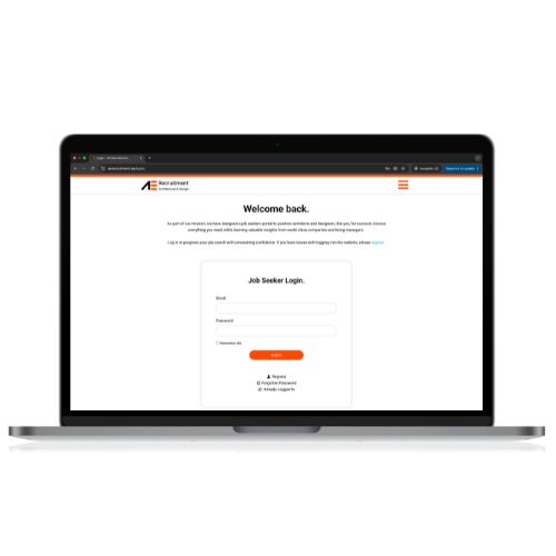 Laptop displaying AE Recruitment's Job Seeker Portal login screen